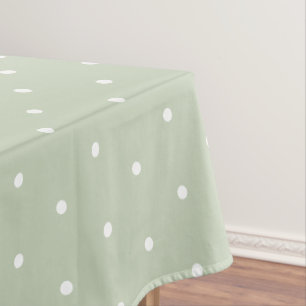 Sweet Sage Green Whte Polkadots Vintage Tablecloth