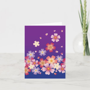 Sweet Sakura Blossoms Kimono Style Blue & Purple Note Card