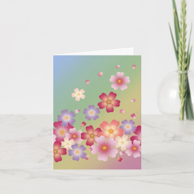 Sweet Sakura Blossoms Kimono Style Rainbow Note Card (Front)