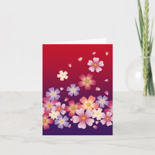 Sweet Sakura Blossoms Kimono Style Red & Purple Note Card