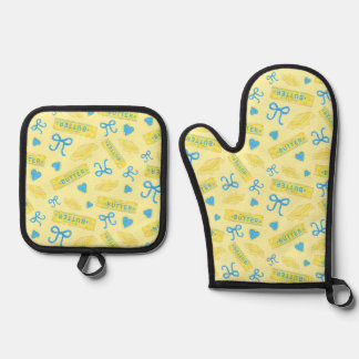 Sweet & Salty Butter Bows and Hearts Pattern Oven Mitt & Pot Holder Set