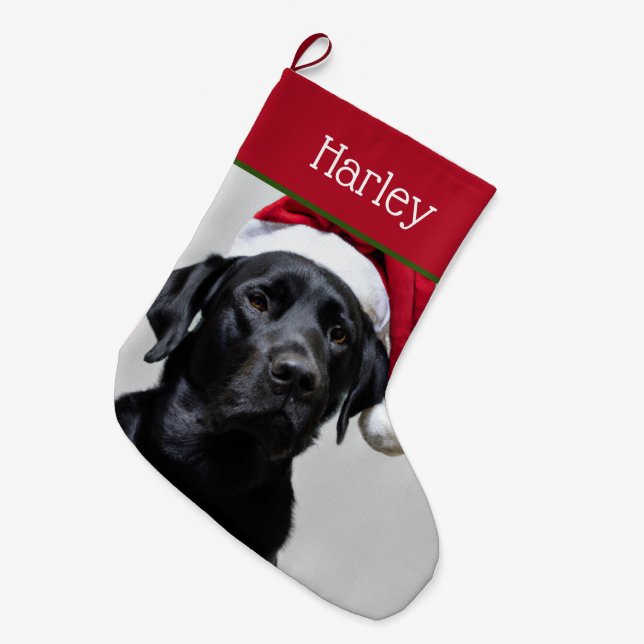 Sweet Santa Black Labrador  Large Christmas Stocking (Front (Hanging))