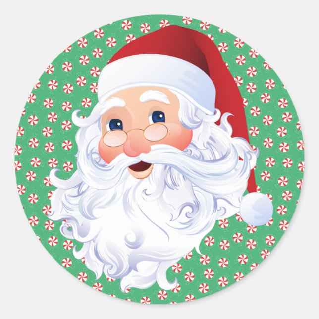 Sweet Santa Claus Christmas Peppermint Candy 20 Classic Round Sticker (Front)