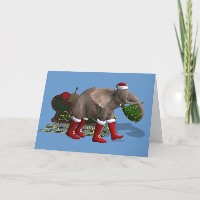 Sweet Santa Claus Elephant Holiday Card (Front)