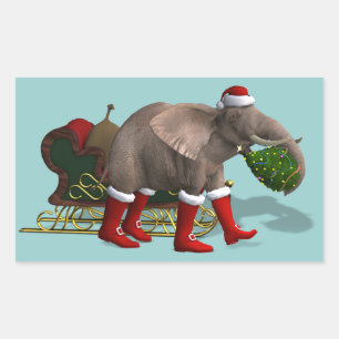 Sweet Santa Claus Elephant Rectangular Sticker