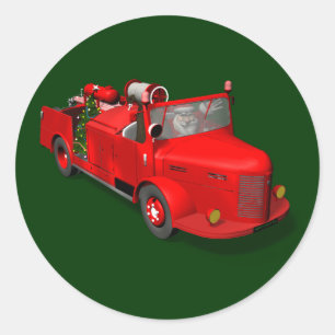 Sweet Santa Claus In Fire Engine Classic Round Sticker
