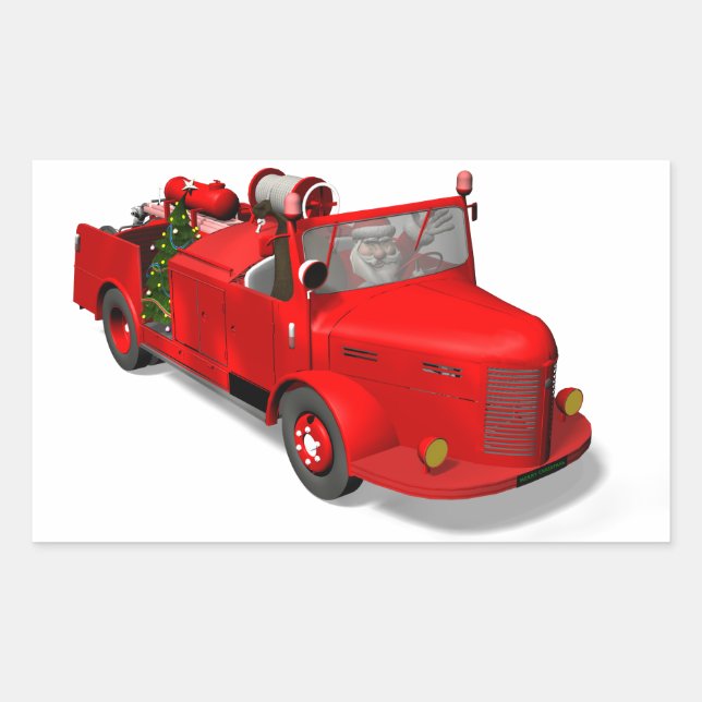 Sweet Santa Claus In Fire Engine Rectangular Sticker (Front)
