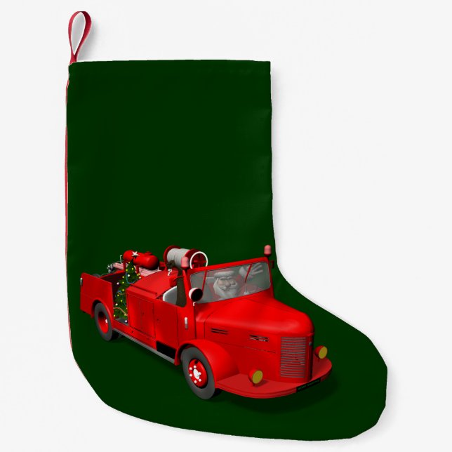 Sweet Santa Claus In Fire Engine Small Christmas Stocking (Front)