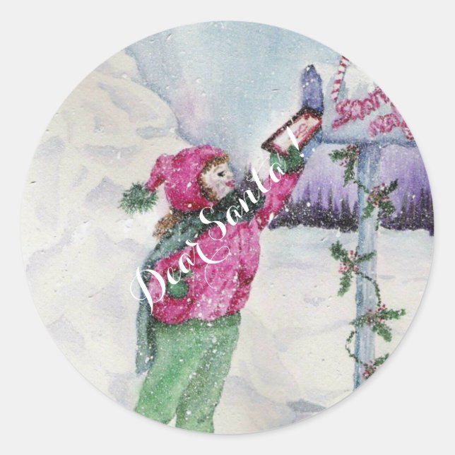 SWEET SANTA CLAUS LETTER DEAR SANTA CLASSIC ROUND STICKER (Front)