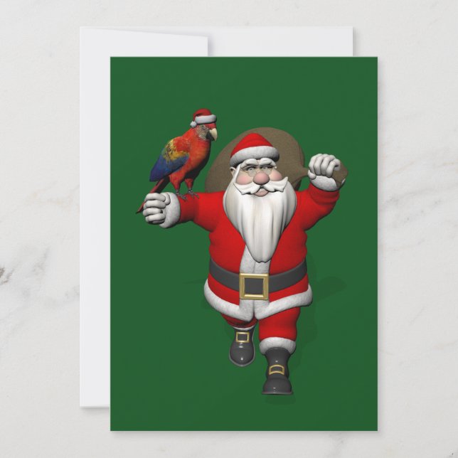 Sweet Santa Claus Loves Macaws Parrots Holiday Card (Front)