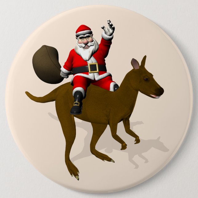 Sweet Santa Claus Riding On Kangaroo 6 Cm Round Badge (Front)