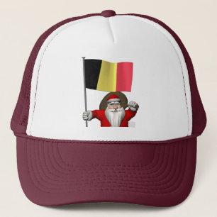 Sweet Santa Claus With Ensign Of Belgium Trucker Hat