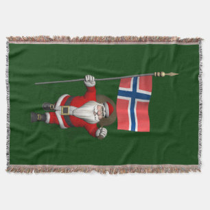 Sweet Santa Claus With Ensign Of Norway Throw Blanket