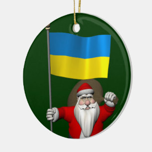 Sweet Santa Claus With Ensign Of The Ukraine Ceramic Tree Decoration