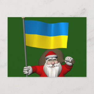 Sweet Santa Claus With Ensign Of The Ukraine Holiday Postcard