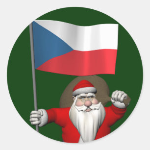 Sweet Santa Claus With Flag Of Czech Republic Classic Round Sticker