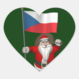 Sweet Santa Claus With Flag Of Czech Republic Heart Sticker