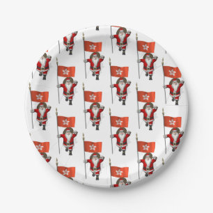 Sweet Santa Claus With Flag Of Hong Kong Paper Plate