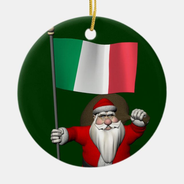 Sweet Santa Claus With Flag Of Italy Ceramic Tree Decoration (Front)
