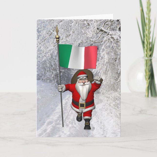 Sweet Santa Claus With Flag Of Italy Holiday Card (Front)