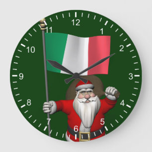 Sweet Santa Claus With Flag Of Italy Large Clock