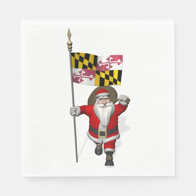 Sweet Santa Claus With Flag Of Maryland Napkin (Front)