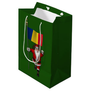 Sweet Santa Claus With Flag Of Romania Medium Gift Bag