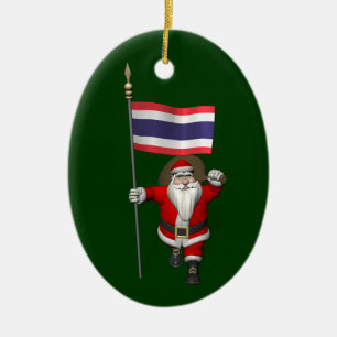 Sweet Santa Claus With Flag Of Thailand Ceramic Tree Decoration