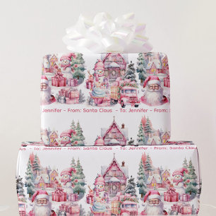 Sweet Santa Land In Pink Girl's Name Christmas  Wrapping Paper
