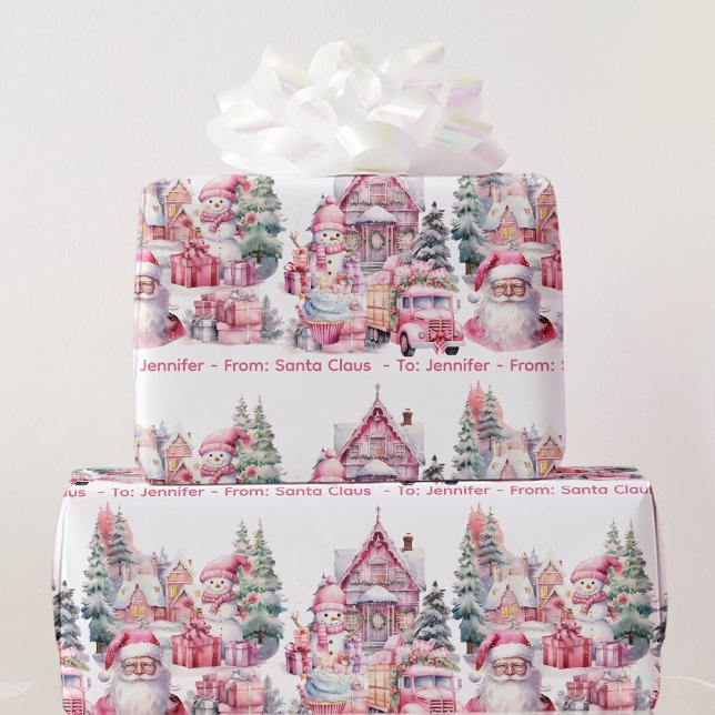 Sweet Santa Land In Pink Girl's Name Christmas  Wrapping Paper (Creator Uploaded)