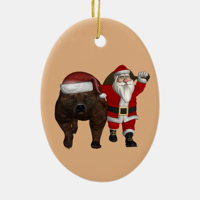 Sweet Santa Loves Bears Ceramic Tree Decoration (Back)