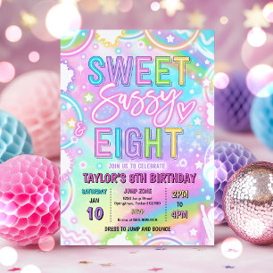 Sweet Sassy And Eight Neon Rainbow 8th Birthday Invitation