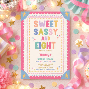 Sweet Sassy And Eight Whimsical Girl 8th Birthday Invitation