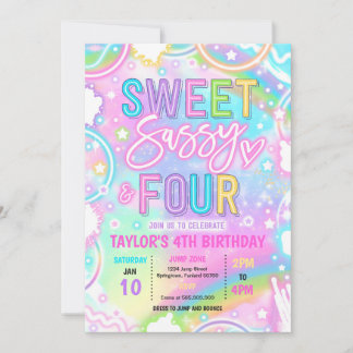 Sweet Sassy And Four Neon Rainbow 4th Birthday Invitation