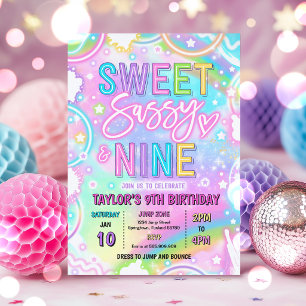 Sweet Sassy And Nine Neon Rainbow 9th Birthday Invitation