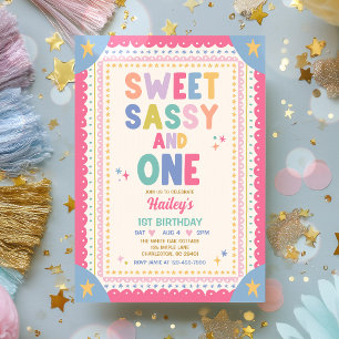 Sweet Sassy And One Whimsical Girl 1st Birthday Invitation