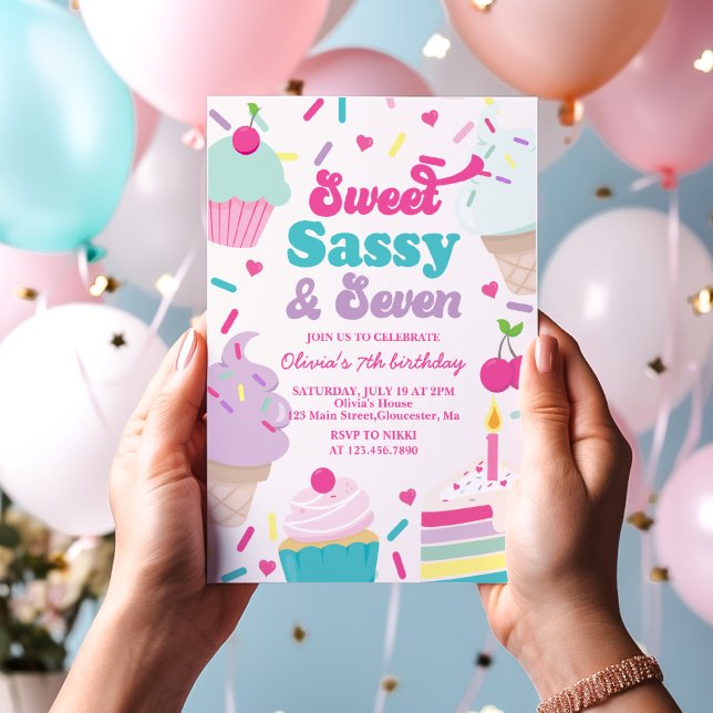 Sweet Sassy and Seven Ice Cream and Cake Birthday Invitation (Creator Uploaded)