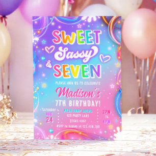 Sweet Sassy and Seven Neon Girl 7th Birthday Invitation