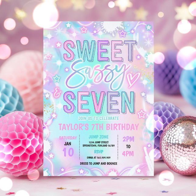 Sweet Sassy And Seven Neon Glow 7th Birthday Party Invitation (Creator Uploaded)