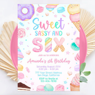 Sweet Sassy and Six Birthday Invitation, 6th Birth Invitation