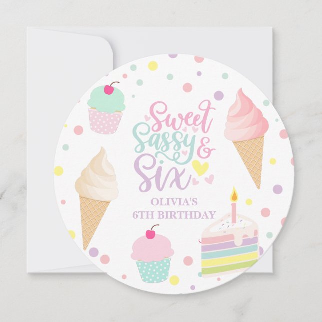 Sweet Sassy and Six Ice cream Invitation (Front)