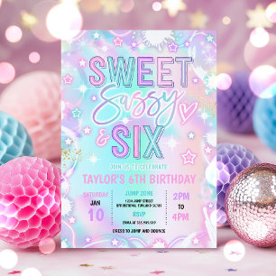 Sweet Sassy And Six Neon Glow 6th Birthday Party Invitation