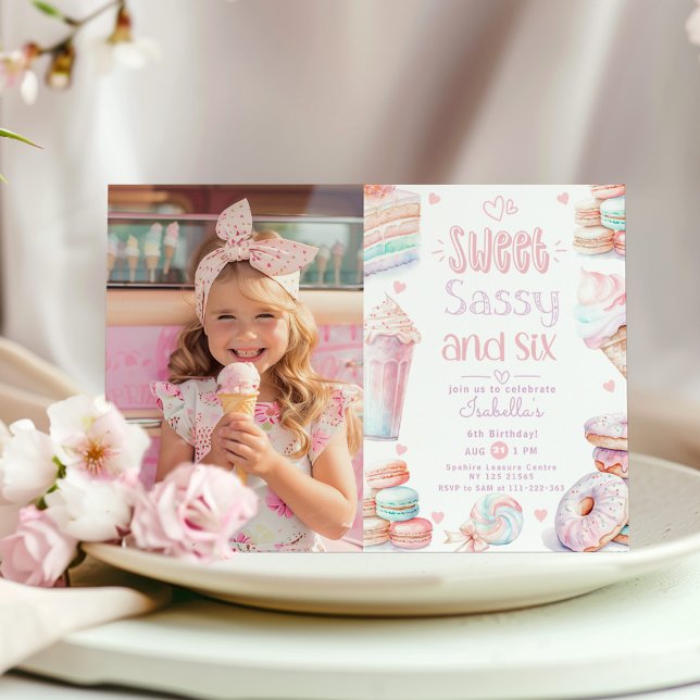 Sweet sassy and six pastel 6th birthday photo invitation (Creator Uploaded)