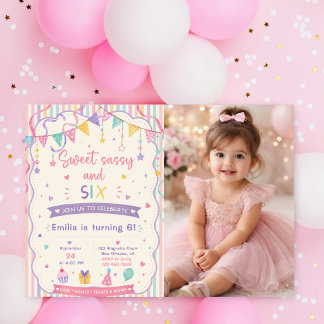 Sweet sassy and six pastel sweets 6th birthday invitation
