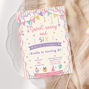 Sweet sassy and six pastel sweets 6th birthday invitation