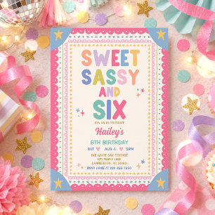 Sweet Sassy And Six Whimsical Girl 6th Birthday Invitation