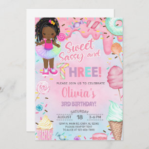 Sweet sassy and three girl 3rd birthday invitation