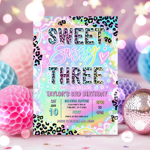 Sweet Sassy And Three Rainbow Leopard 3rd Birthday Invitation