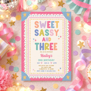 Sweet Sassy And Three Whimsical Girl 3rd Birthday Invitation