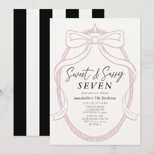 Sweet & Sassy Pink Tiara & Bow Girl Birthday Invitation